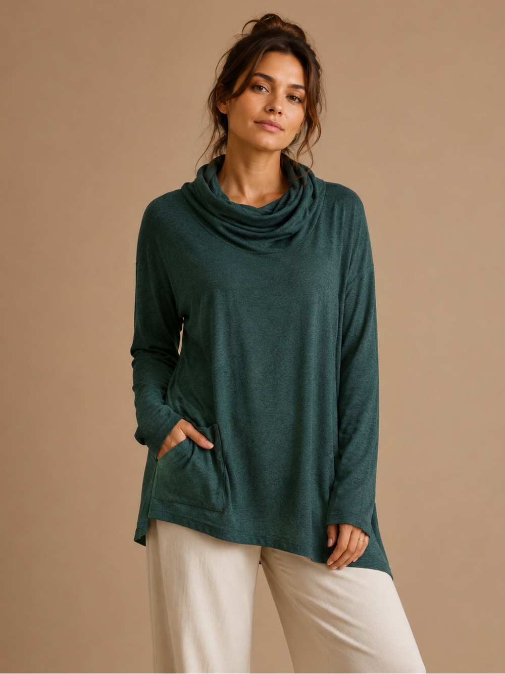 Bobeau Green Cowl Neck Tunic Top XXL